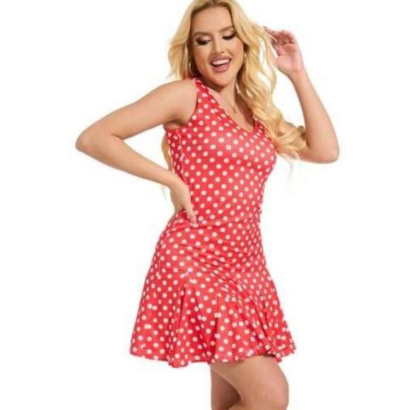 NWOT Moss Rose Red White Polka Dot Dress V Neck Sleeveless Sundresses Small - Picture 1 of 4